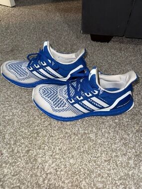 Ultraboost adidas Royal Blue and Light Gray Knit Running Sneakers